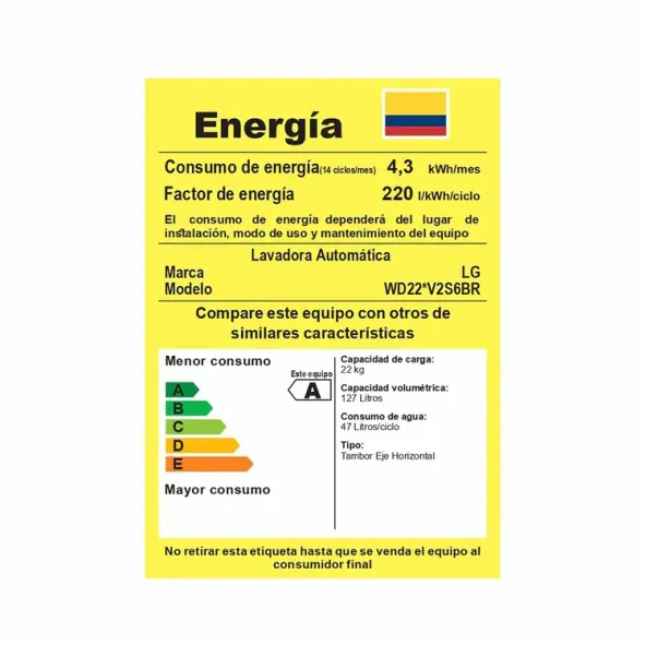 Lavadora/Secadora LG Carga Frontal 22 Kilos WD22BV2S6BR Negra