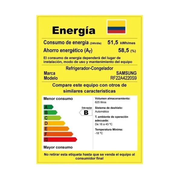 Nevecón SAMSUNG Tipo Europeo 625 Litros Brutos RF22A4220S9/CO Gris