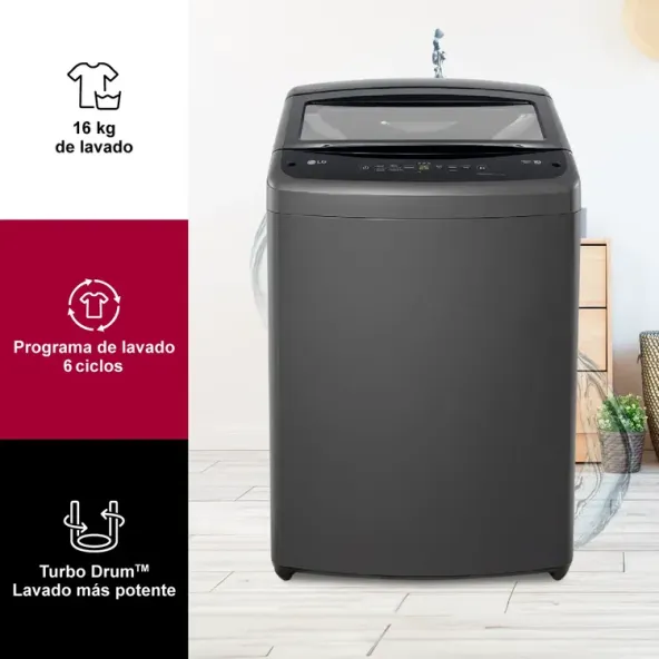 Lavadora LG Carga Superior 16KG WT16MVTB Negro