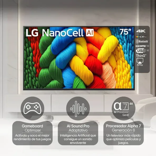 TV LG 75"  75NANO80 4K-UHD NanoCell Smart TV Con IA