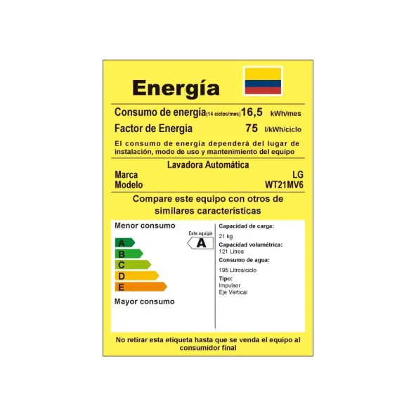 Lavadora Carga Superior LG 21 Kg (46libras) Negro WT21MV6