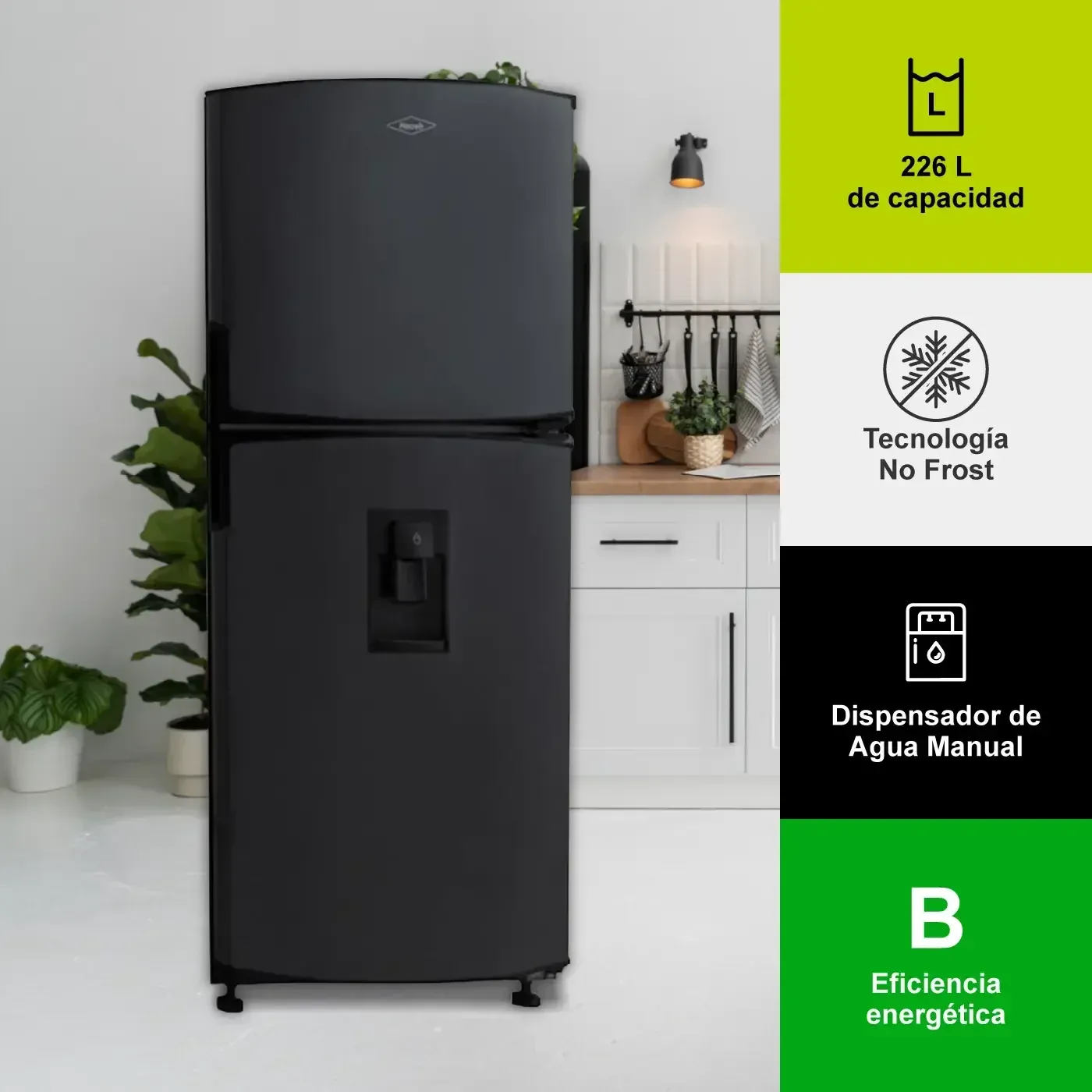 Nevera HACEB No Frost Congelador Superior 226 Litros N243 Manija Integrada Titanio