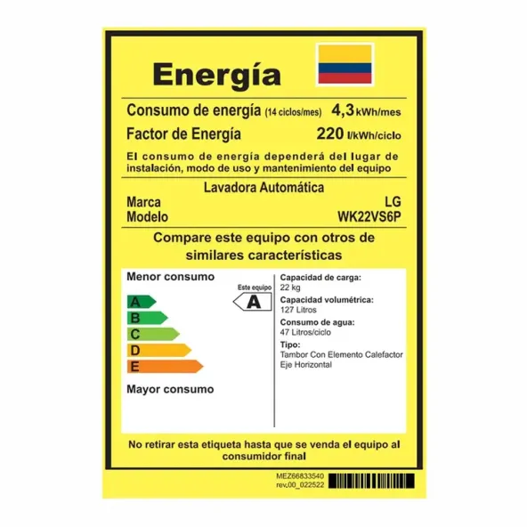 Torre de lavado - Washtower WK22VS6P - 22 kg lavadora / 22 kg secadora