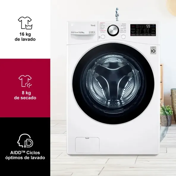 Lavadora/Secadora LG Carga Frontal 16 Kilos WD16WG2S6 AI Blanco