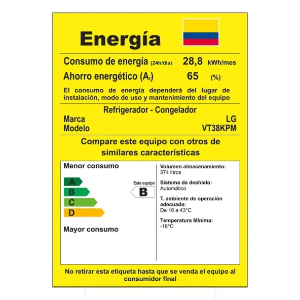 Nevera LG No Frost Congelador Superior 374 Litros VT38KPM Negro